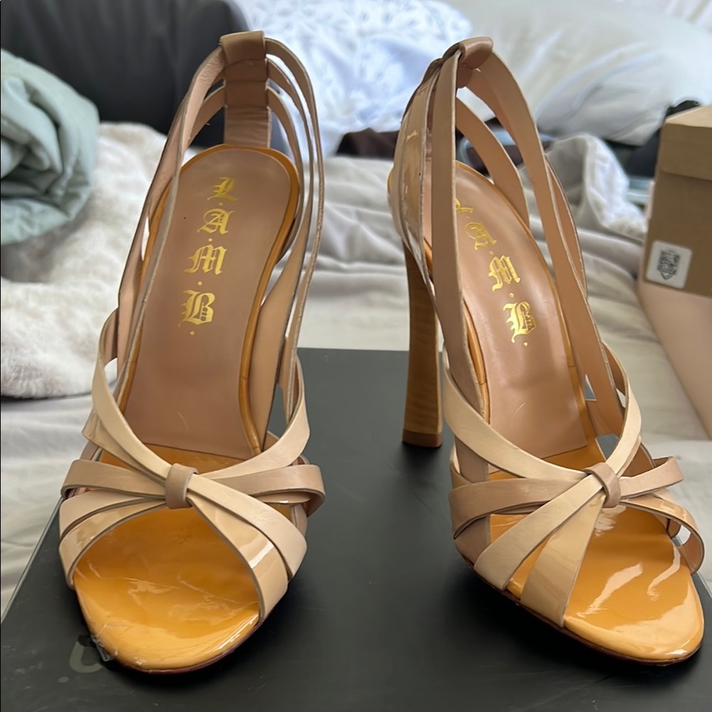 L.A.M.B. Beige Strappy Heels